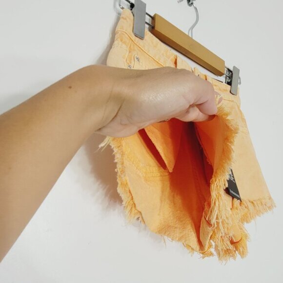 Stradivarius NEW Orange 100% Cotton Blend Raw Edge Denim Jean Short Size 0 NWT - Picture 5 of 12